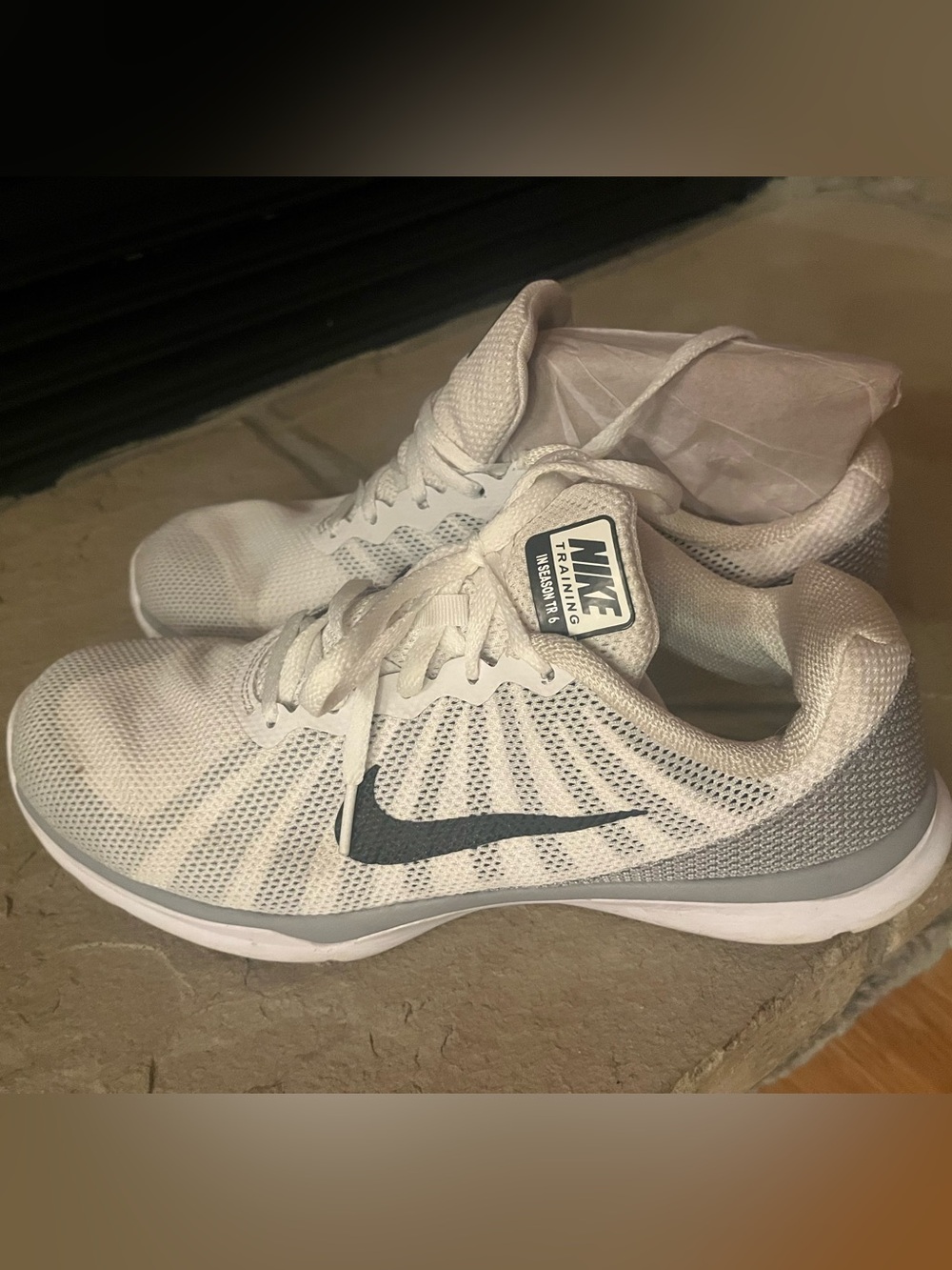 Nike White Mesh Sneakers with Gray Swoosh